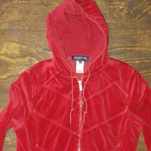 Girls L Vintage Red Velour Hoodie full zip